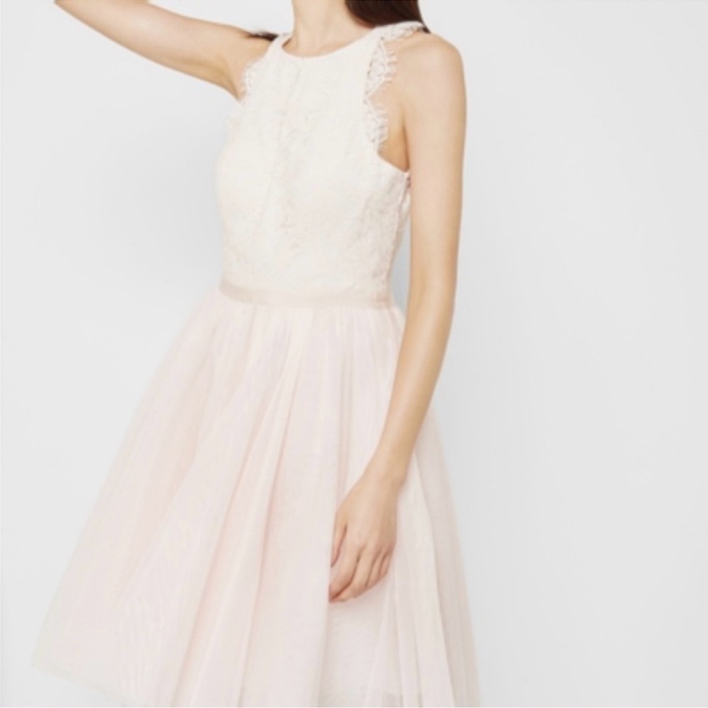 Ted Baker  Pitara cocktail dress open back tulle cream+ pink size UK 2, US 4-6